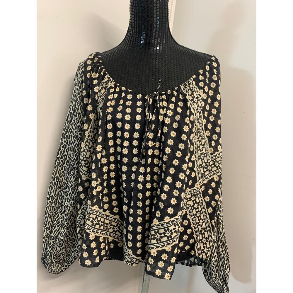 Free People Blouse Long Sleeve Floral Black S Women's A34